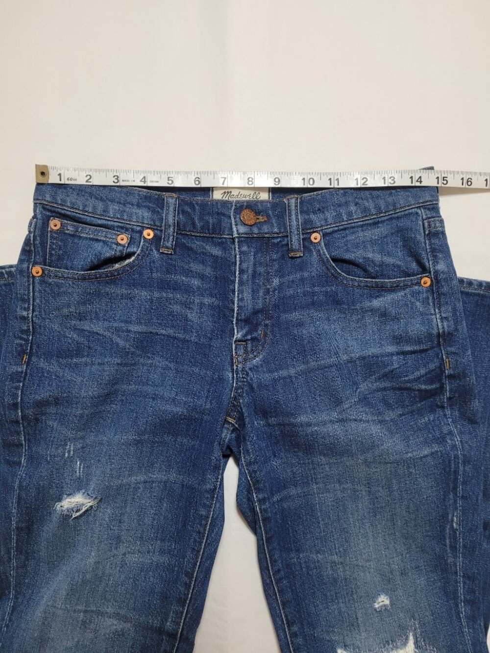 Madewell The Slim Boyjean Distressed Blue Denim Jeans Low Mid Rise Size 25 - Picture 4 of 13